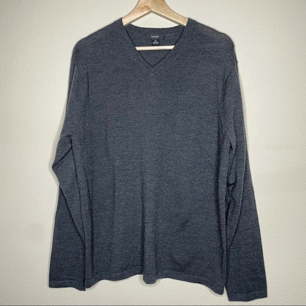 Alfani Medium Wool Sweater Blue V Neck